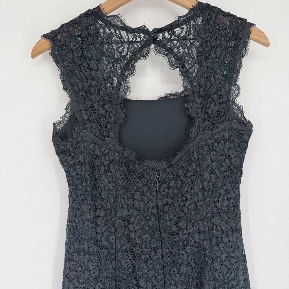 Adrianna Papell Floral Lace Sheath Dress Size 8 Black Cocktail Formal Keyhole - Picture 5 of 10